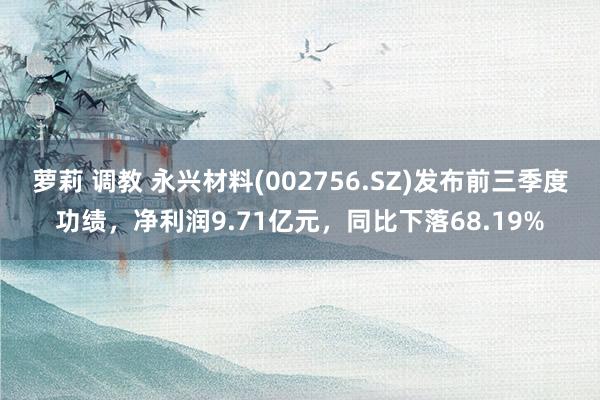 萝莉 调教 永兴材料(002756.SZ)发布前三季度功绩，净利润9.71亿元，同比下落68.19%