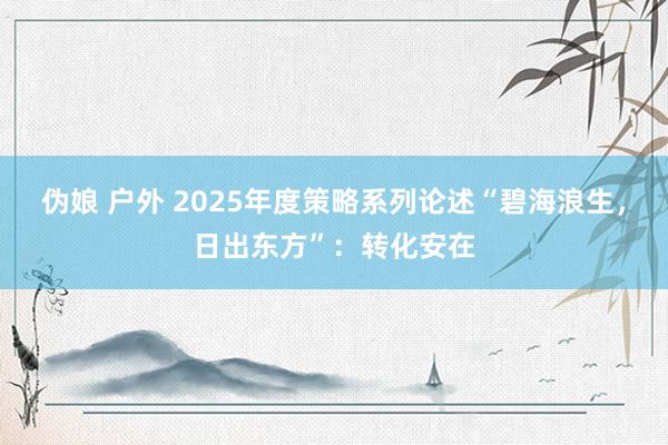伪娘 户外 2025年度策略系列论述“碧海浪生,日出东方”:转化安在
