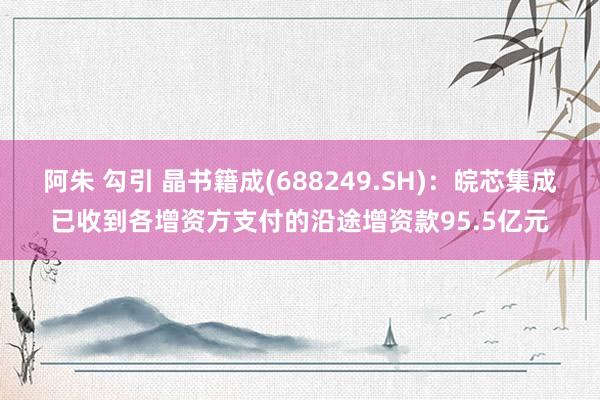 阿朱 勾引 晶书籍成(688249.SH)：皖芯集成已收到各增资方支付的沿途增资款95.5亿元