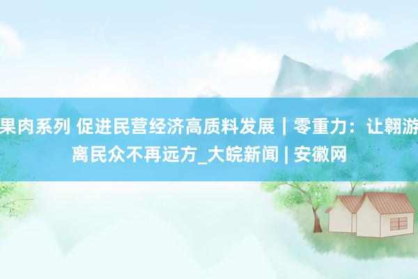 果肉系列 促进民营经济高质料发展｜零重力：让翱游离民众不再远方_大皖新闻 | 安徽网